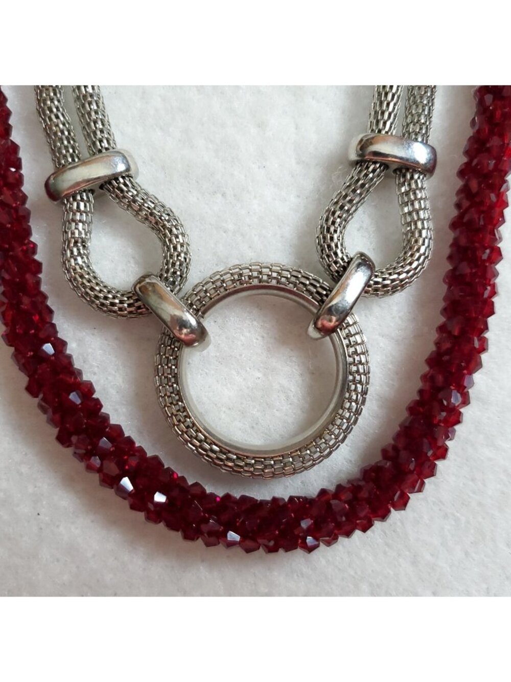 Mesh Necklace Beaded Lot of 2 Silver Tone Red Simply Vera 16-21"